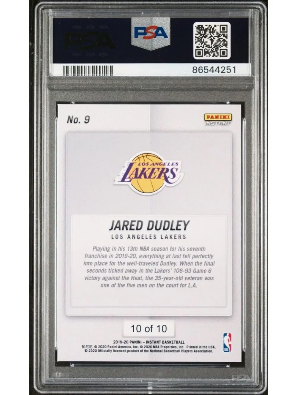 Jared Dudley 2020 Panini Lakers NBA Champions #9 Green Card 10/10 PSA 9 Mint